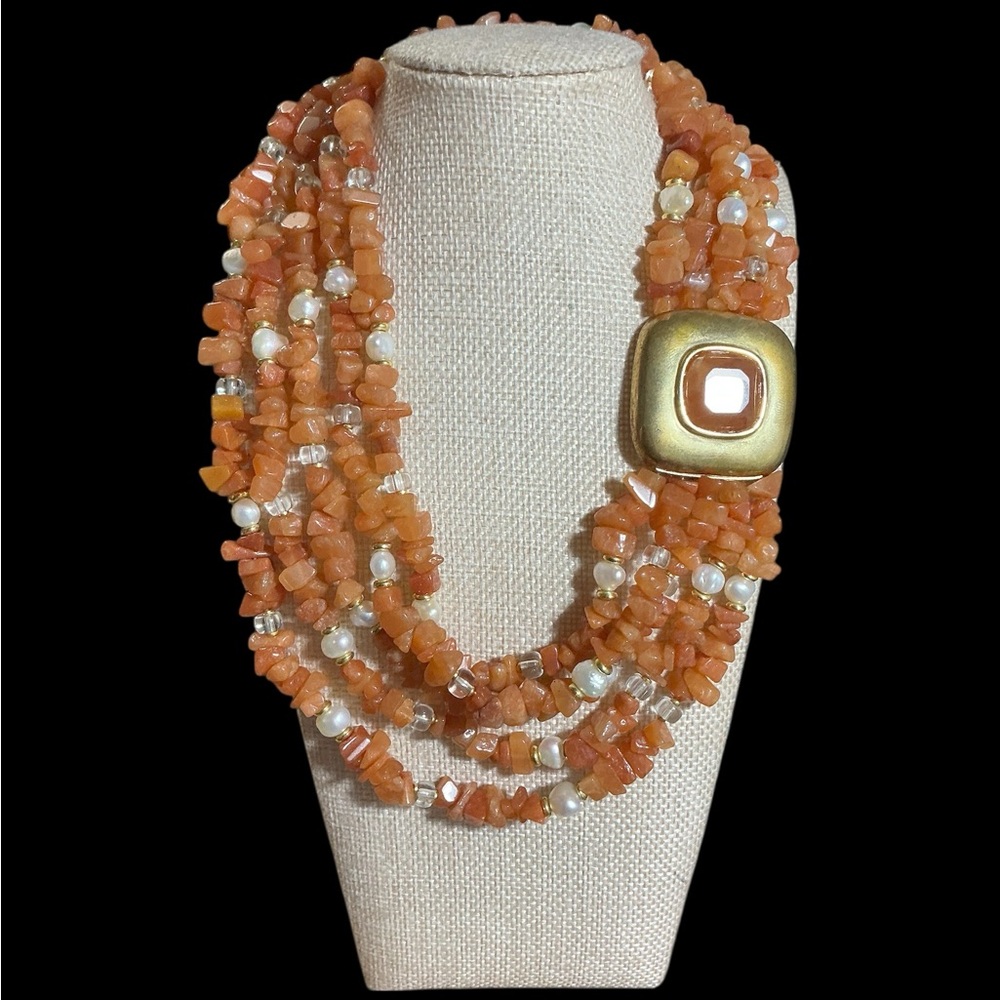 Vintage Francesca Romana Carnelian and Pearls Multi-Strand Necklace